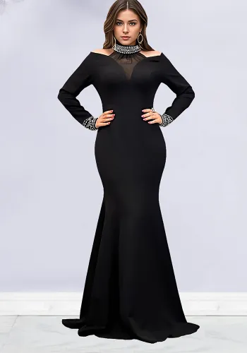 Women Elegant Beaded Solid Dress