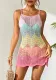 Knitted Hollow U-Neck Beach Cover-Up Contrast Color Sexy Beach Dress