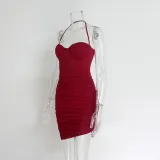 Mesh Fishbone Halter Neck Spring Club Dress