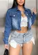 Women Sexy Embroidered Denim Jacket Crop Coat