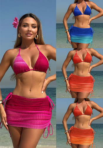 Gradient Mesh Bikini Set Short Skirt Three-Piece Beachwear
