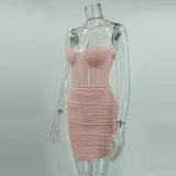 Mesh Fishbone Halter Neck Spring Club Dress