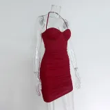 Mesh Fishbone Halter Neck Spring Club Dress