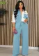 Women Patchwork Colorblock Long Sleeve Shirt and Pants Two-Piece Set