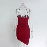 Mesh Fishbone Halter Neck Spring Club Dress