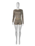 Coin Print Long Sleeve Top Shorts  Trendy Two-Piece Set