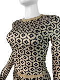 Coin Print Long Sleeve Top Shorts  Trendy Two-Piece Set