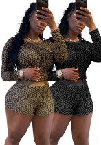 Coin Print Long Sleeve Top Shorts  Trendy Two-Piece Set