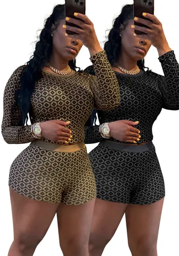 Coin Print Long Sleeve Top Shorts  Trendy Two-Piece Set