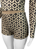 Coin Print Long Sleeve Top Shorts  Trendy Two-Piece Set