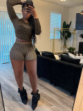 Coin Print Long Sleeve Top Shorts  Trendy Two-Piece Set