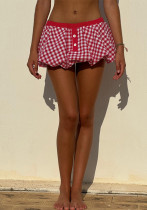 Y2K Puffy Elastic Waist Plaid Bubble Skirt