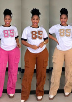 Multi-Pocket Loose Pants Casual T-shirt Streetwear Set