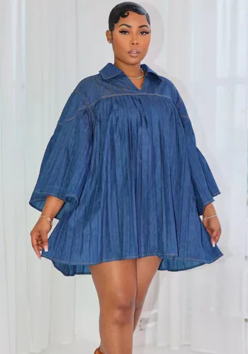 Women Elegant Loose Denim Patchwork Dress