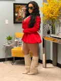 Women Spring Solid Casual Long Sleeve Blazer Jacket and Skirt Two-piece Set