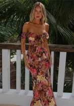 Women Off-shoulder Bodycon Suspender Floral Dress