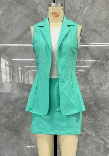 Turn-Down Collar Vest Skirt Three-Piece Set