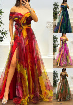 Women Spring Summer Mesh Printed Party Casual Dress