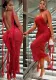 Women Lace Flower Chiffon Ribbon Backless Strap Dress