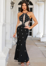 Women Black Dark Pattern Backless Dress
