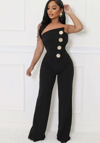 Women Strapless Button Sleeveless Sports Fitness Jumpsuit