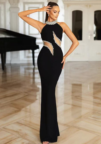 Women Black Luxury Heavy Beaded Formal Party Evening Dress