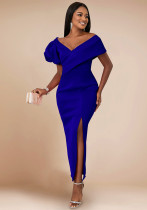 Lantern Sleeve V-Neck Dress Formal Black Party Gown