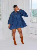 Women Elegant Loose Denim Patchwork Dress