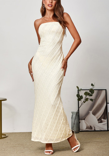 Women Knitting Strapless Sexy Backless Lace Maxi Fishtail Dress