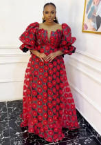 Plus Size Women African Clothing Embroidered Print Dress