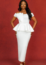 White Strapless Ruffle Bridesmaid Dress