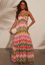 Contrast Color Sexy Halter Strap Maxi Dress