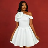 Solid Color A-Line One-Shoulder Wedding Dress