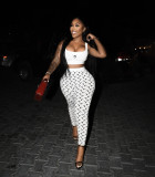 Crescent Print Vest Pants Sexy Slim-Fit Two Piece Set