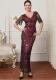 Women Elegant V Neck Sequin Formal Party Mesh Dress