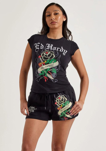 Women Print Short Sleeve Top and Shorts Two-piece Set