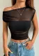Women Spring Summer Sexy See-Through Mesh Patchwork Solid Top