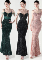 Women Fishbone Beaded Beaded Applique Dinner Evening Dress