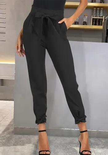 Women Lace-Up Casual Pocket Waist Pencil Pants