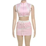Women Spring Summer Sexy Crop Zipper Top and Bodycon Skirt Two-piece Set