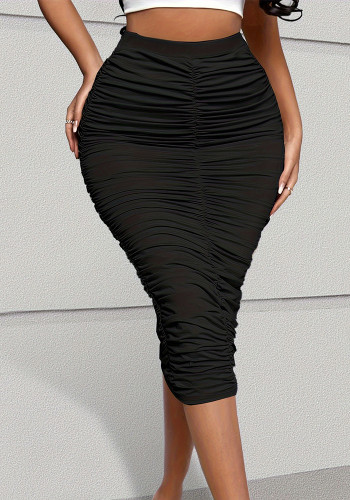 Women elegant pleated stretch sexy bodyconSolid Skirt