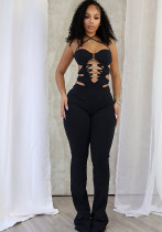 Women Fashion Sexy Halter Neck Lace-up Backless Jumpsuit