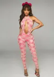 Women Spring and Summer Lace Halter Neck Lace-Up Hollow Backless Jumpsuit