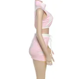 Women Spring Summer Sexy Crop Zipper Top and Bodycon Skirt Two-piece Set