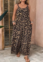 Women Sexy Retro Leopard Pocket Holidays Casual Jumpsuit