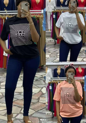 Women printed short-sleeved top (with headscarf)