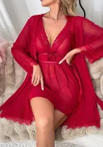 Women Mesh See-Through Backless Sexy Lingerie Two Piece Set