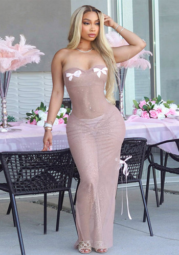 Women Summer Sexy Strapless Bowknot Fishtail Dress