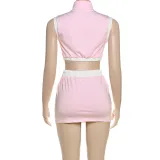 Women Spring Summer Sexy Crop Zipper Top and Bodycon Skirt Two-piece Set