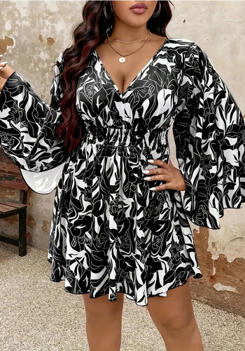 Plus Size Women v-neck print ruffle dress